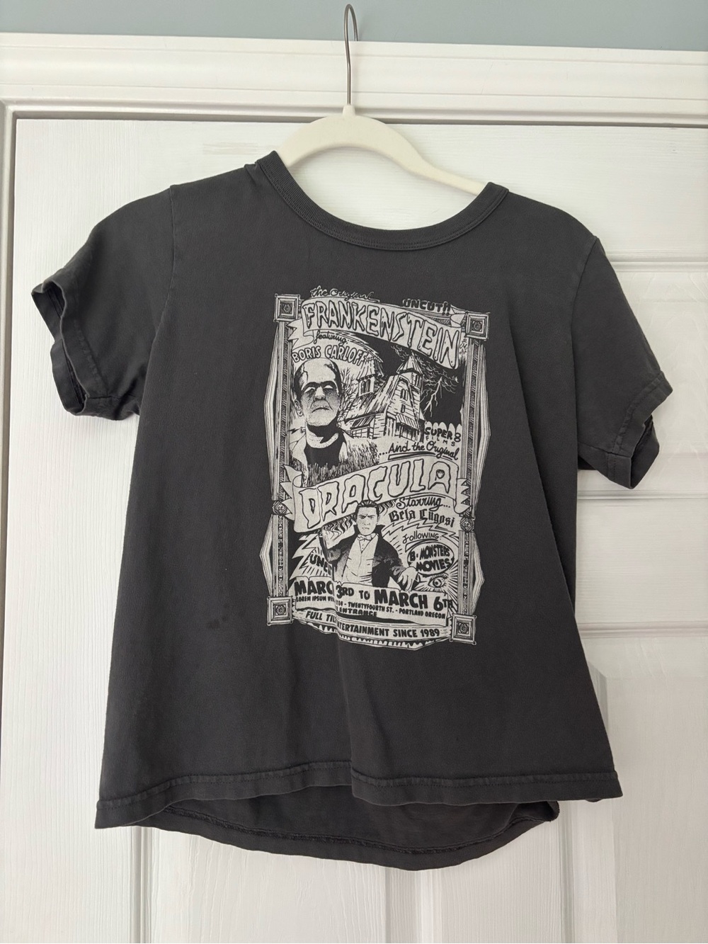 Brandy Melville Black Graphic Frankenstein & Dracula Tee